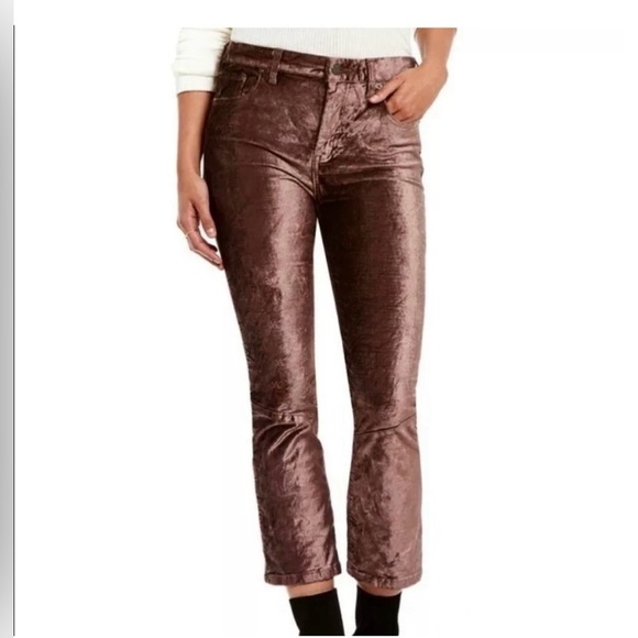 Free People women’s Velvet Crop Flare Pants High Waist Size 28 High Rise - Picture 1 of 12